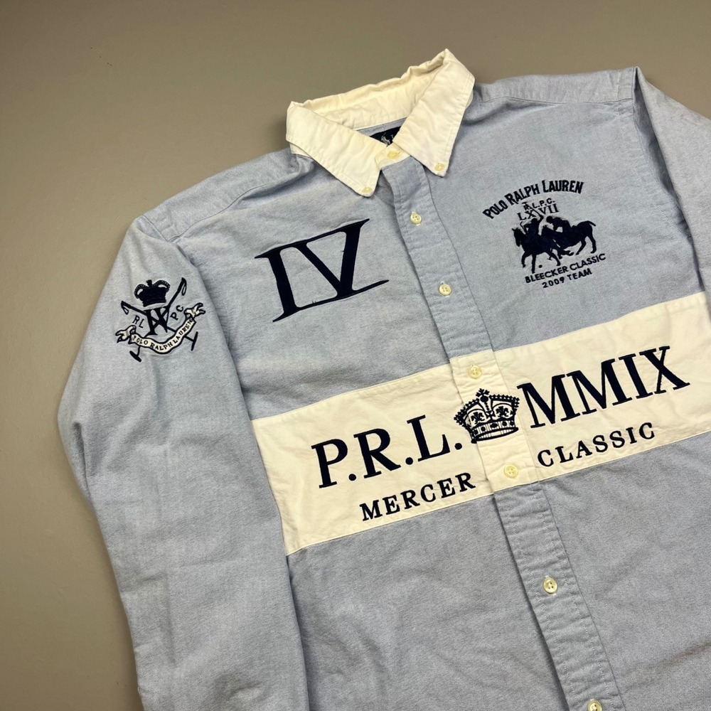 Vintage Polo Ralph Lauren Button Down Mens L Blue Mercer MMIX Embroidered Oxford